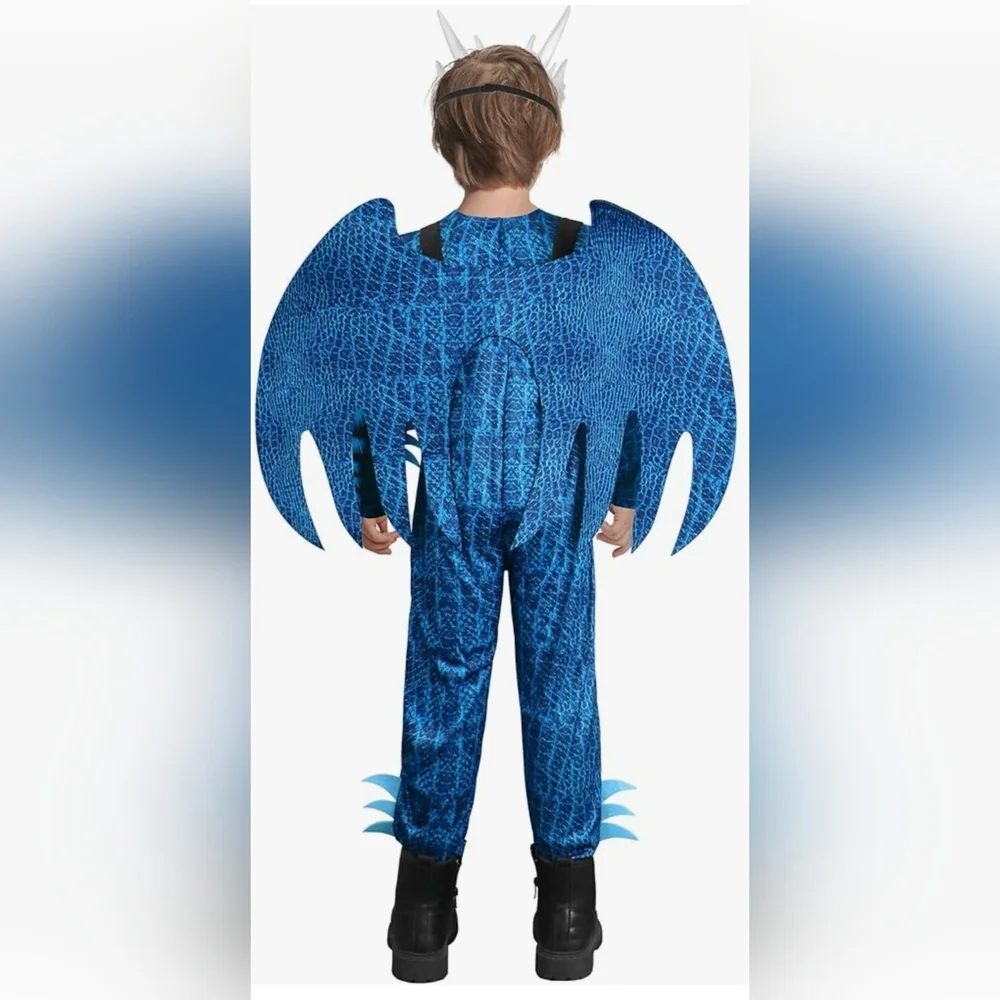 New Kali Blue Dragon Costume Jumpsuit with Wings and Mask